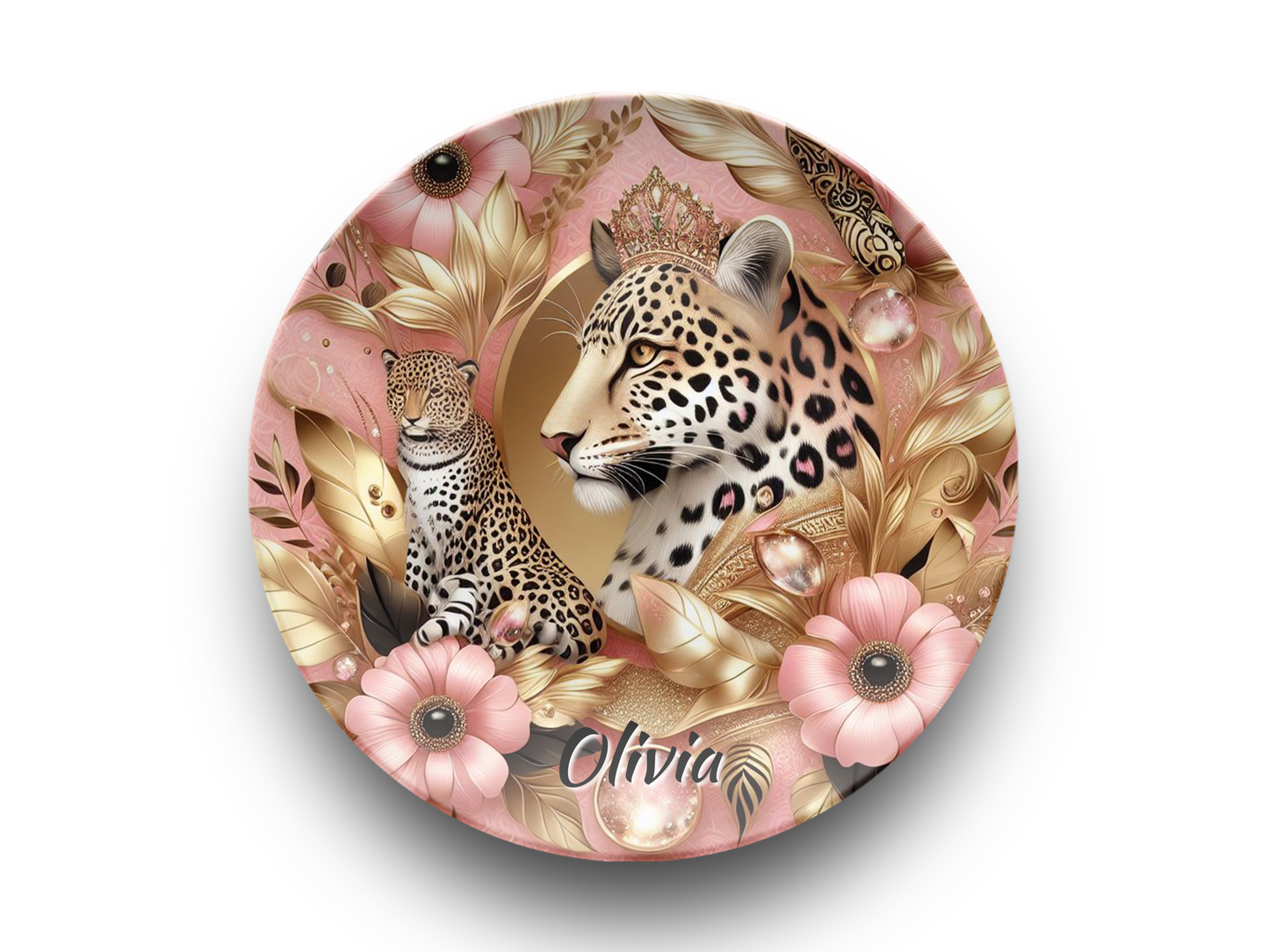 Personalized Leopard Print Platter, Pink Gold Home Decor, Unique Plates for Gifts, Microwave Safe Dining, Dishwasher Safe Tableware