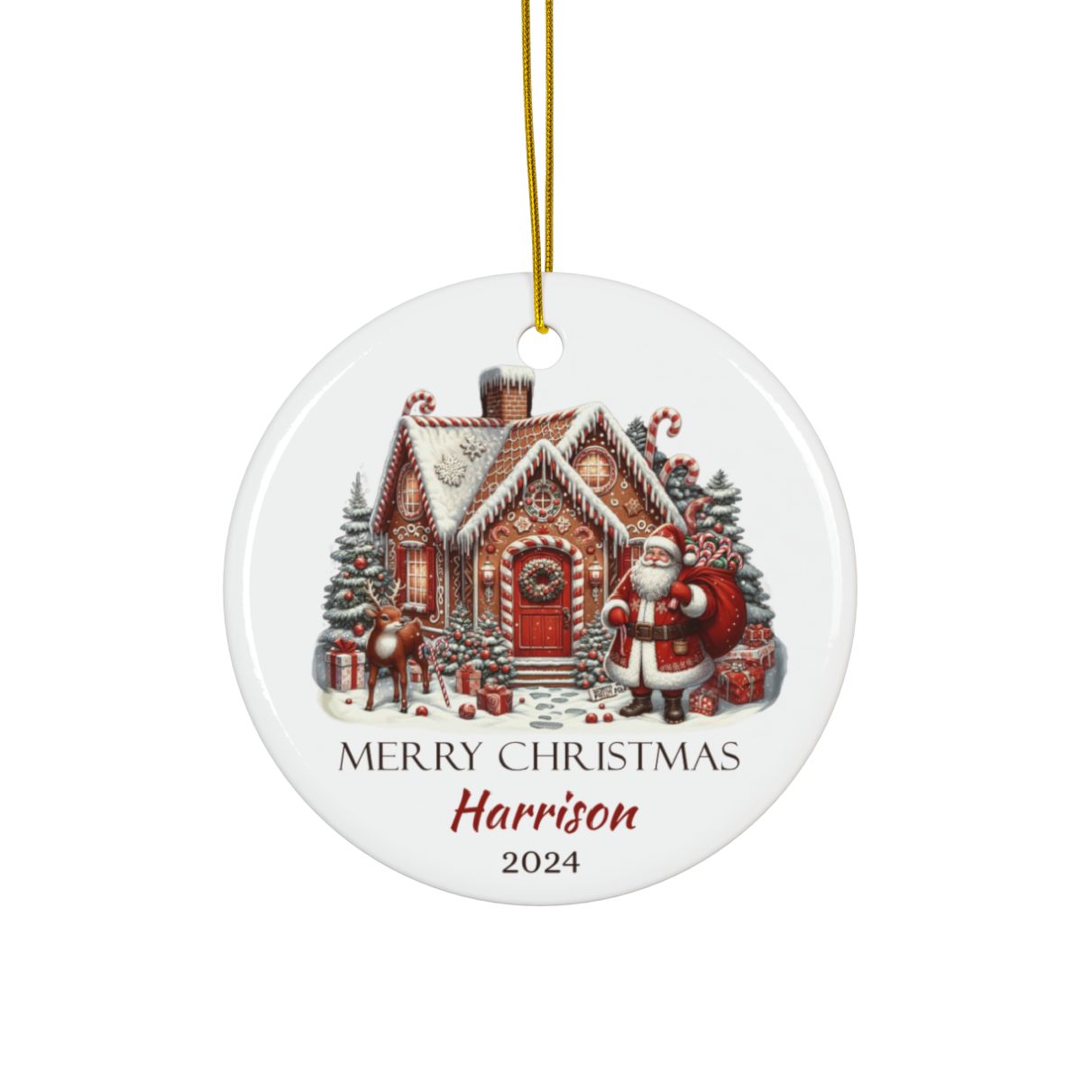 Santa Christmas Scene Personalised Ceramic Ornament