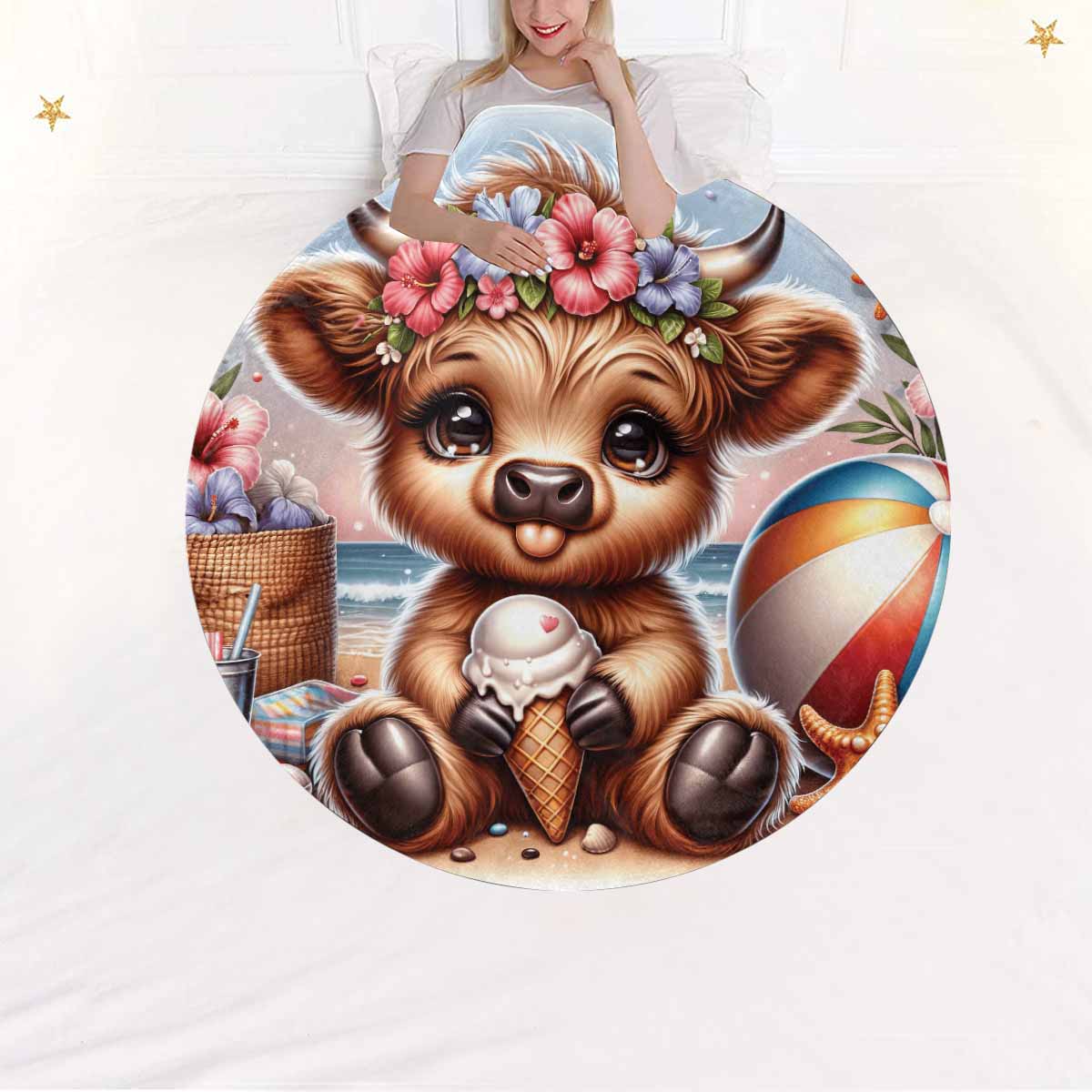 Highland Cow Awd35120  Circular Micro Fleece Blanket 47"