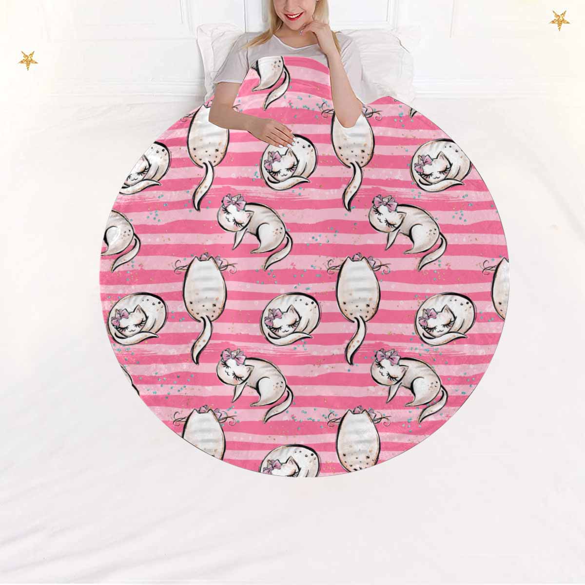 Cats Pink  Circular Micro Fleece Blanket 47"