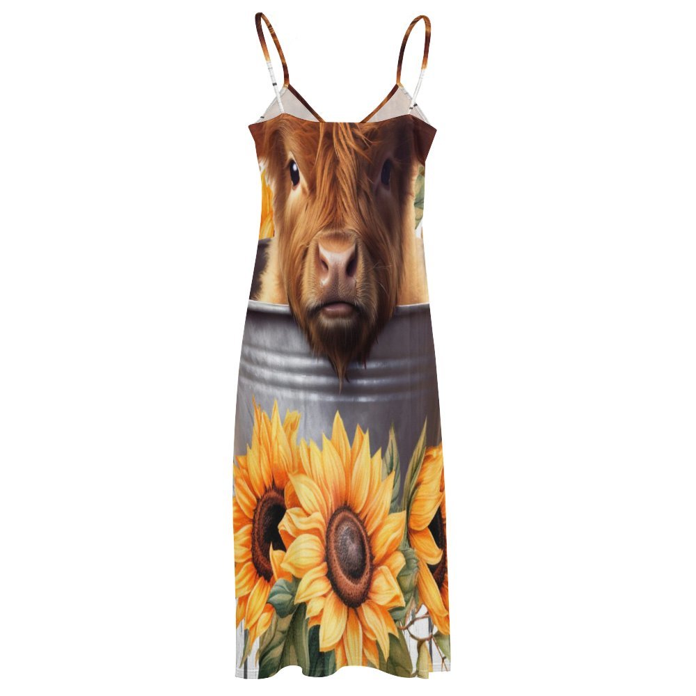 Highland Cow Spaghetti Strap Ankle-Length Dress Long dress