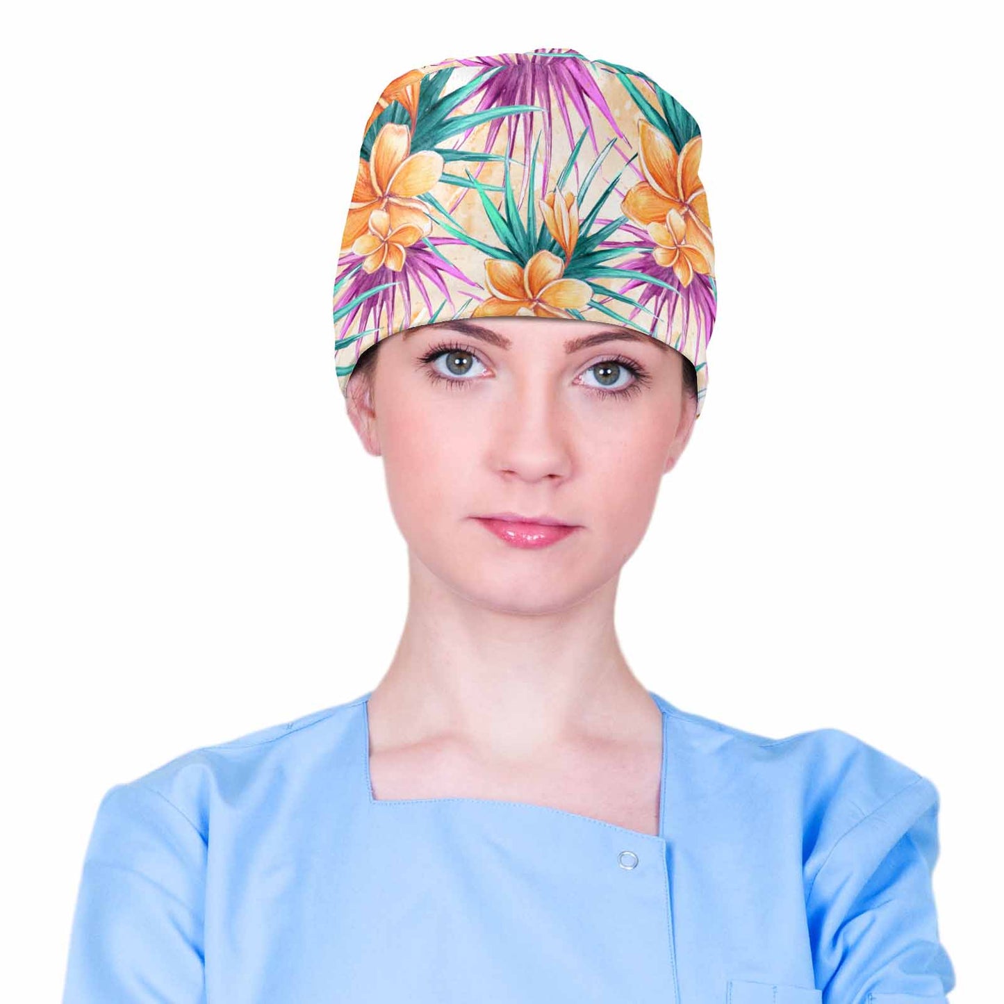 Nurse Scrub Cap Frangipanis and Leaves  Scrub Cap