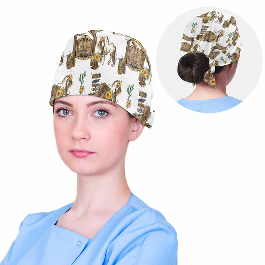 White Western  Scrub Cap