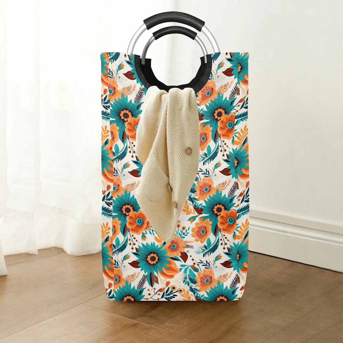 Boho Retro Floral  Square Laundry Basket