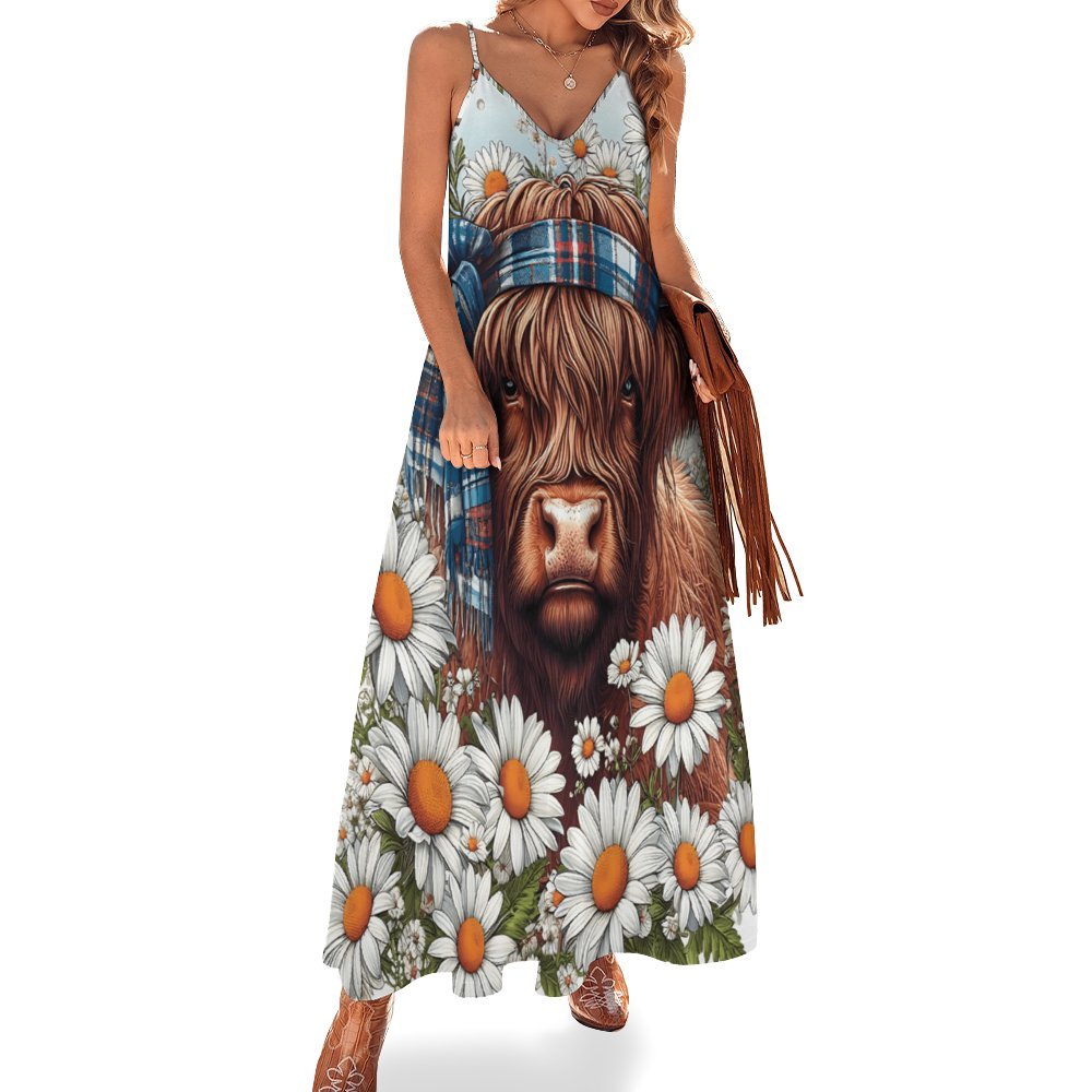 Highland Cow Spaghetti Strap Ankle-Length Dress Long dress