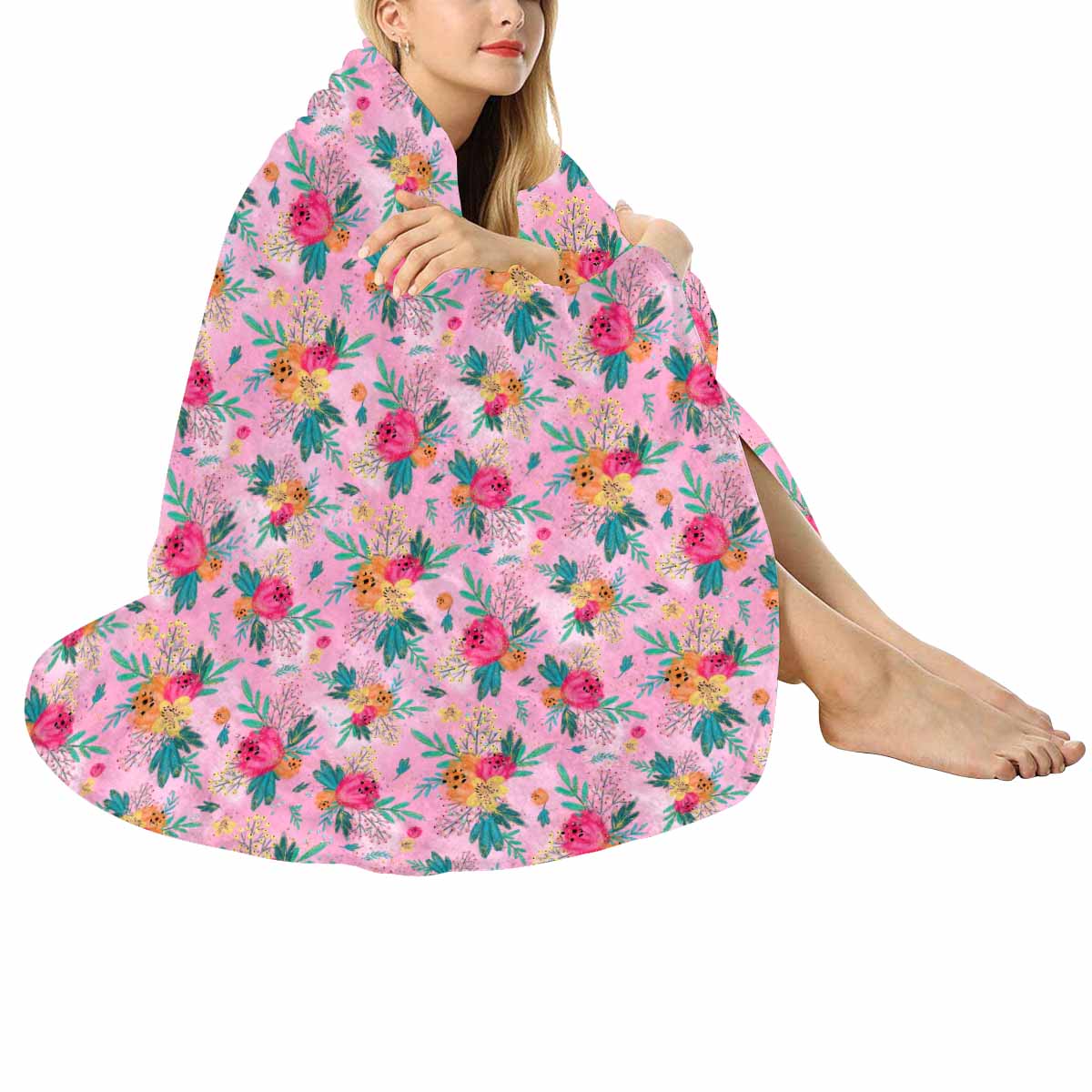 Australian Floral Pink  Circular Micro Fleece Blanket 60"