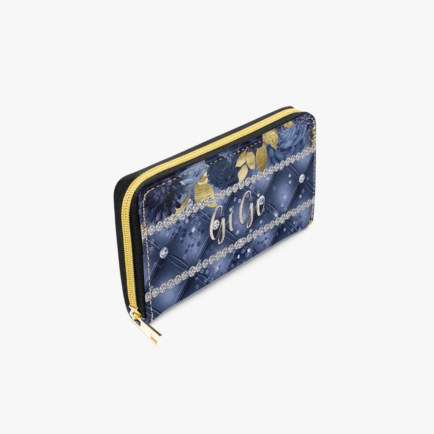 Long Type Zipper Purse - Navy Blue Floral - GiGi