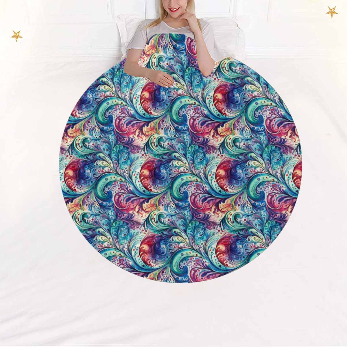 Rainbow Paisley  Circular Micro Fleece Blanket 47"