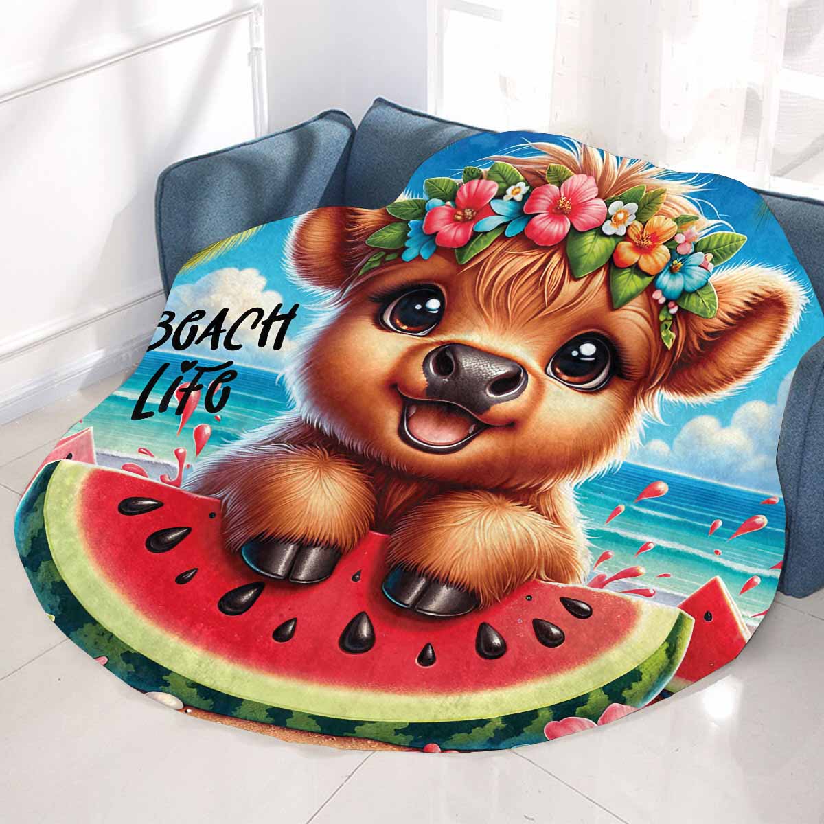 Highland Cow Awd35117  Circular Micro Fleece Blanket 47"