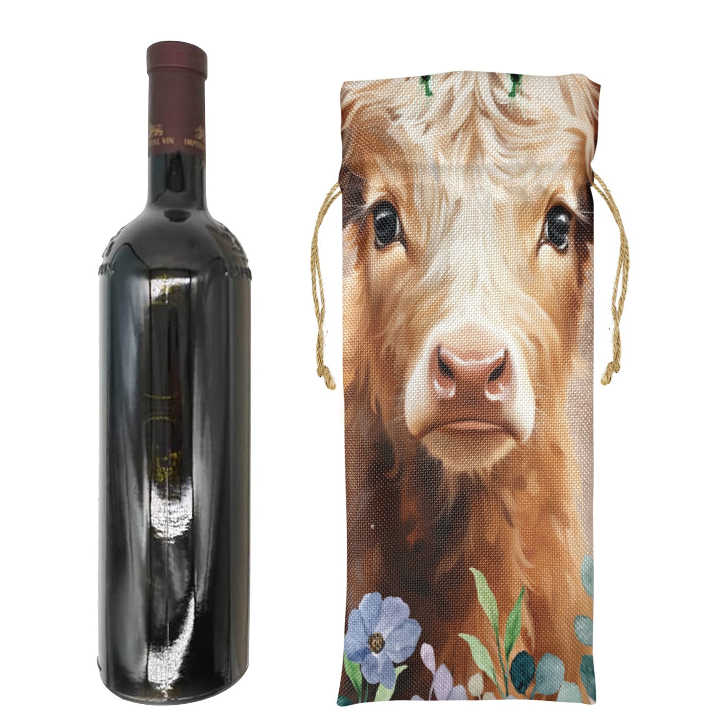 Highland Cow awd424 Linen Wine Bottle Bag