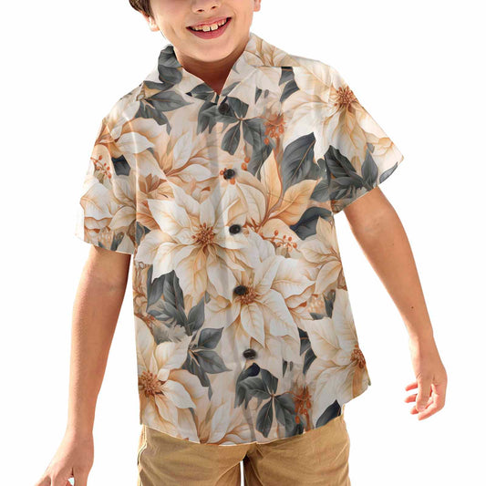 Cream Poinsettia2  Little Boys Hawaiian Shirt