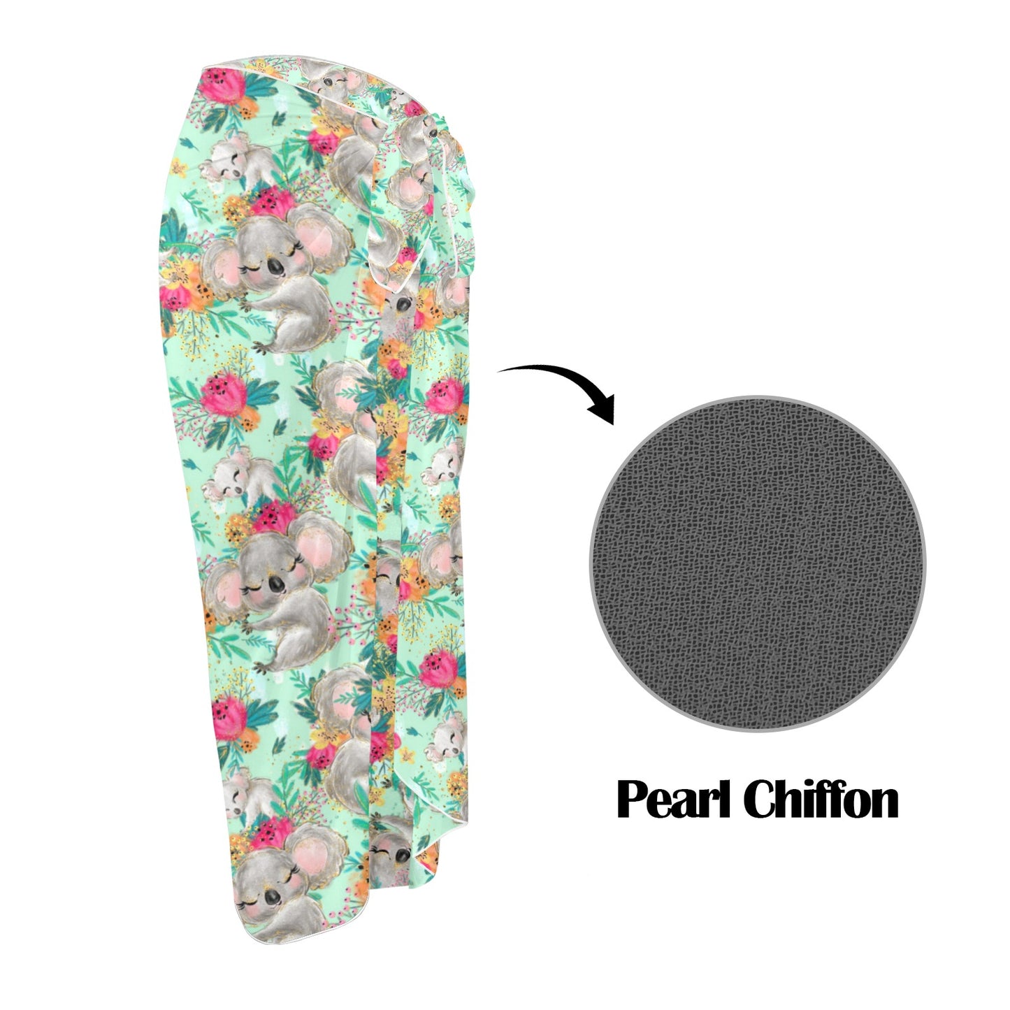 Australian Animals Koala, Kangaroo Mint Long Beach Sarong Wrap
