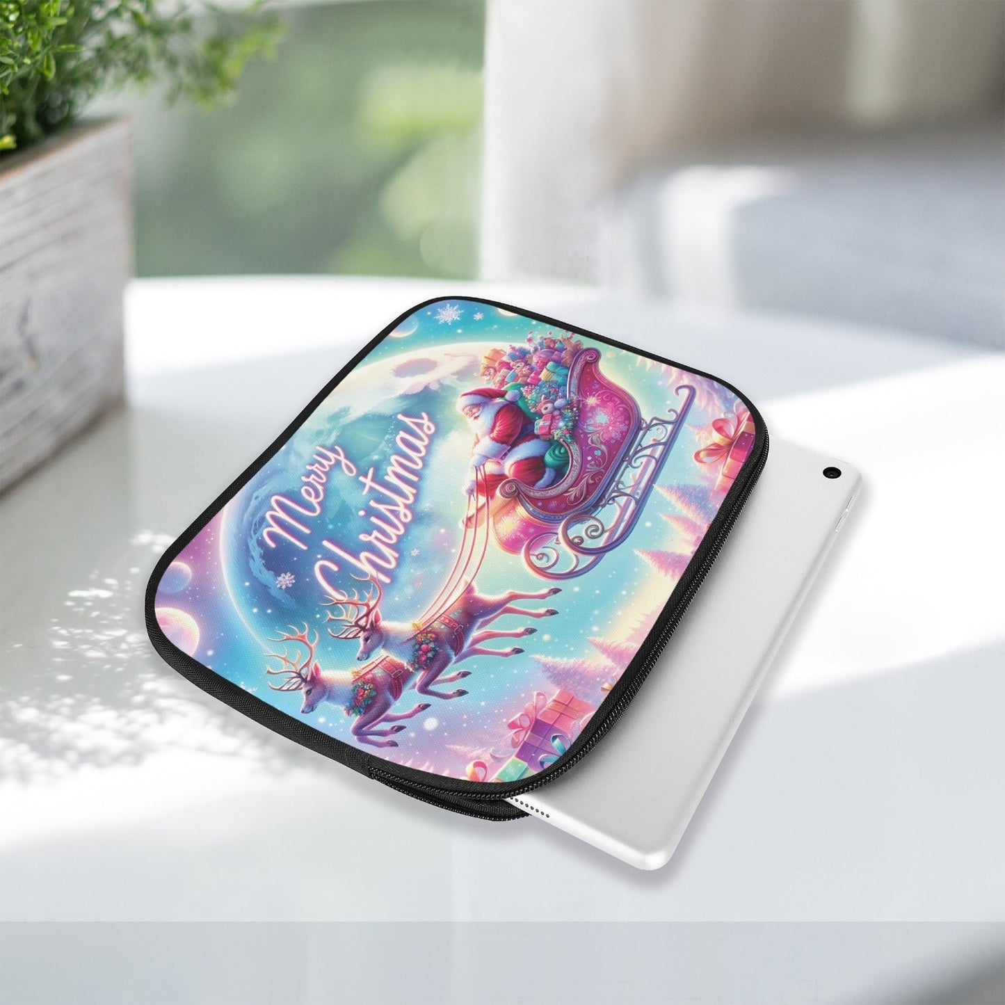 Tablet Sleeve - Christmas, Merry Christmas, Santa and Reindeer