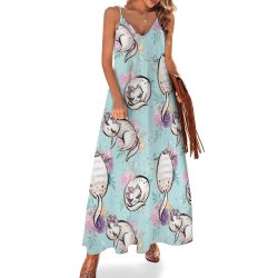 Cats Blue Spaghetti Strap Ankle-Length Dress Long dress