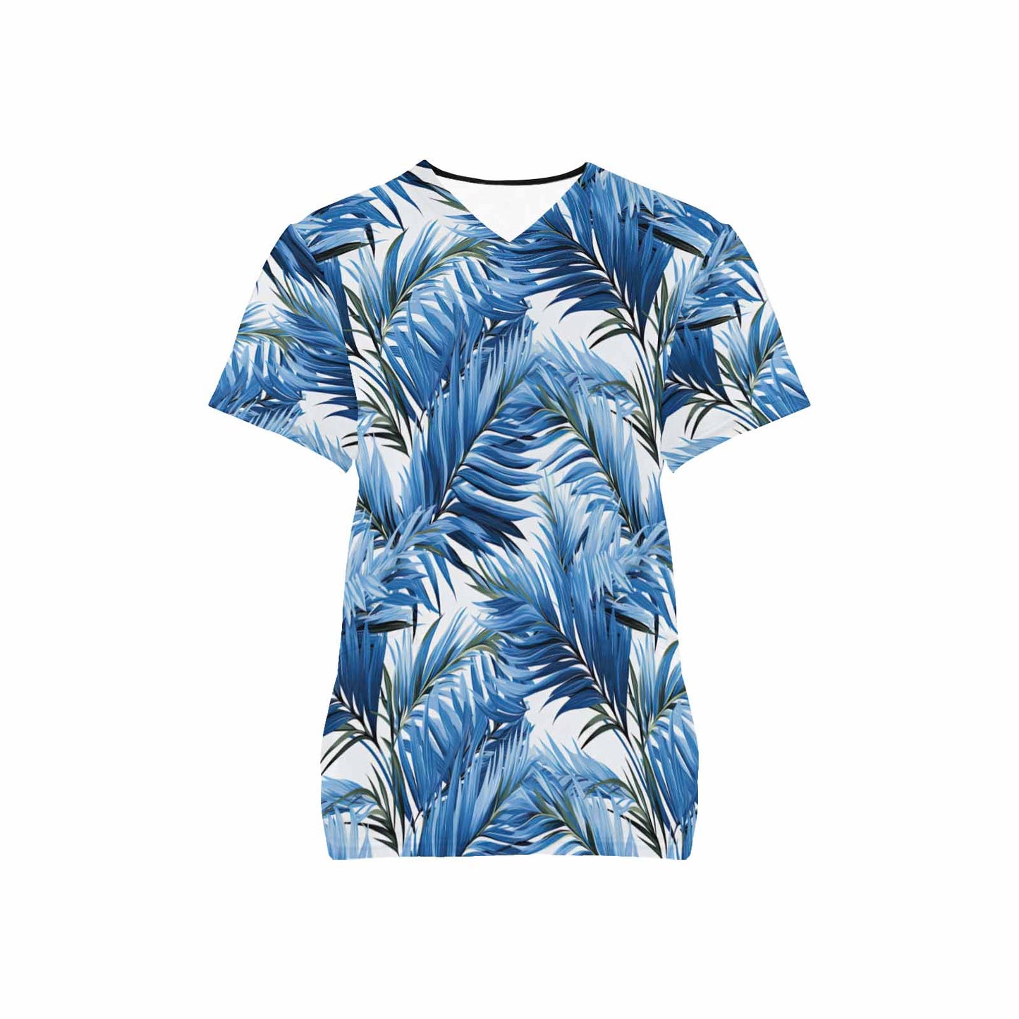 Tropical Palm Leaves  Women's V Neck Scrub Top Nurse Uniform with Deep Front Pockets