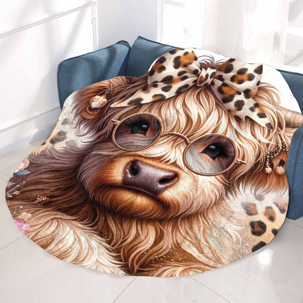 Higland Cow Awd1410  Circular Micro Fleece Blanket 60"