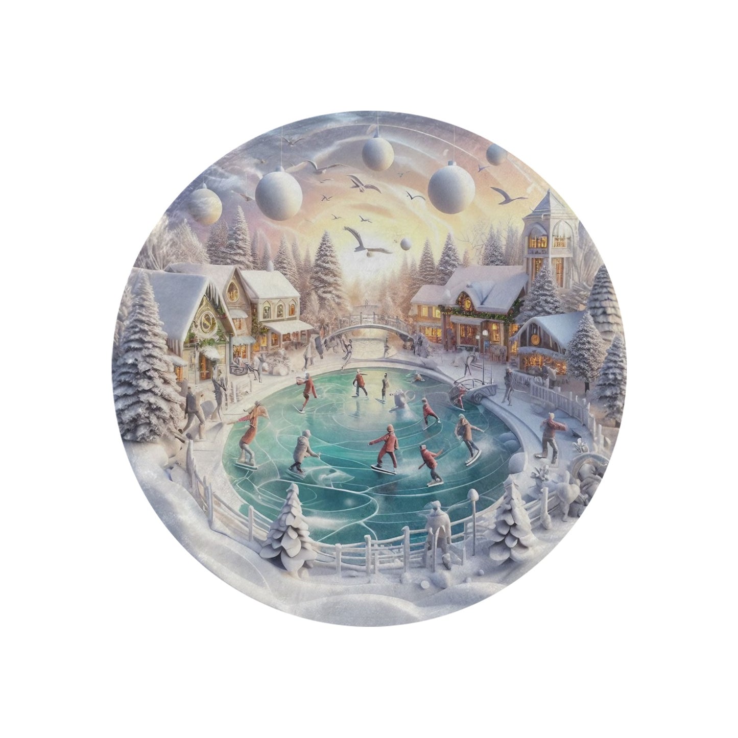 Christmas Scene Circular Micro Fleece Blanket