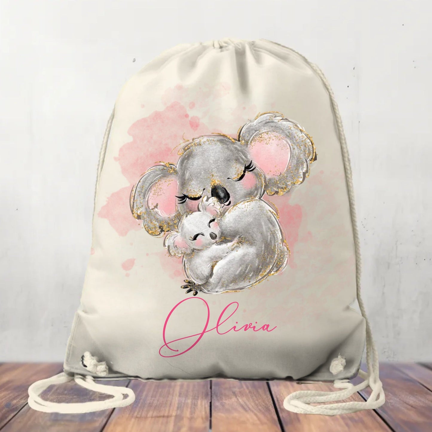 Canvas Drawstring Bag Personalised Koala