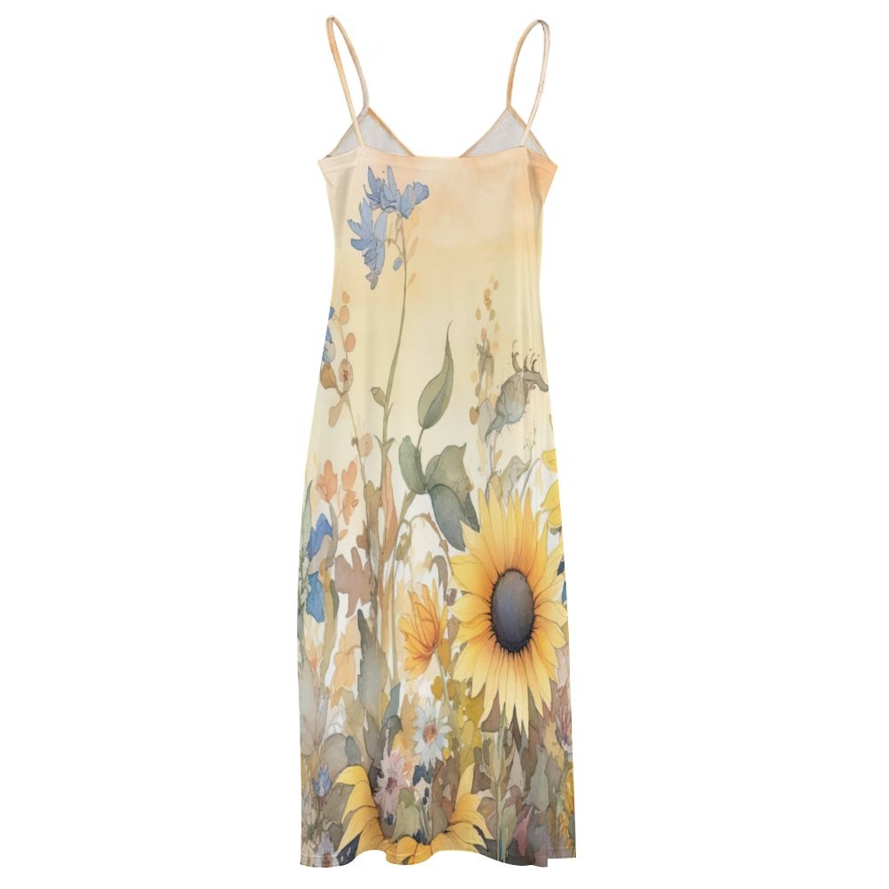 Floral Sunflower Spaghetti Strap Ankle-Length Dress Long dress