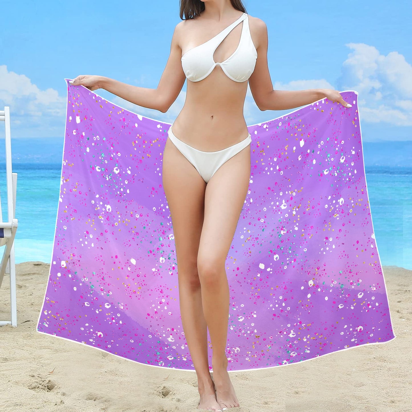 Purple Splash Long Beach Sarong Wrap