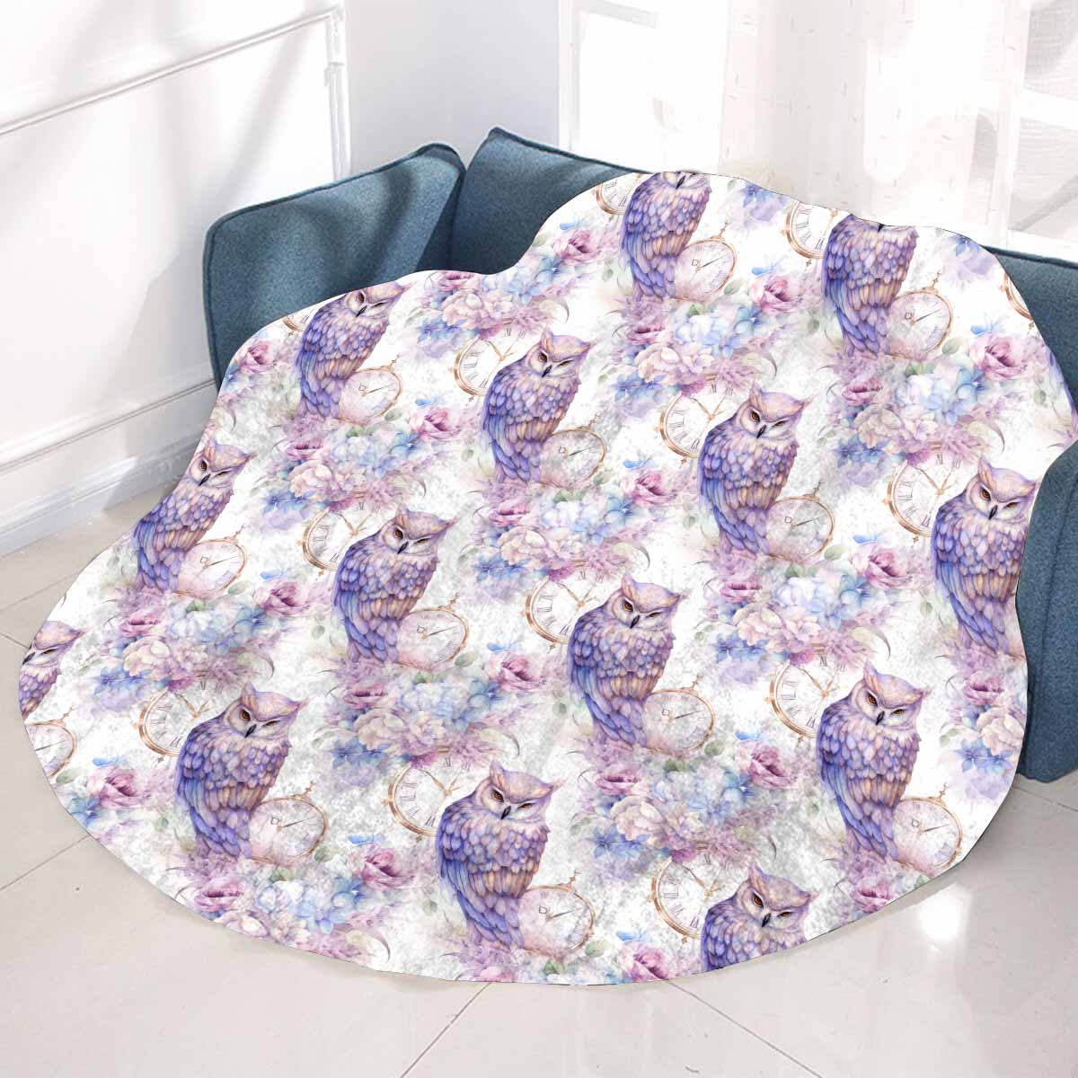 Pastel Owls  Circular Micro Fleece Blanket 60"