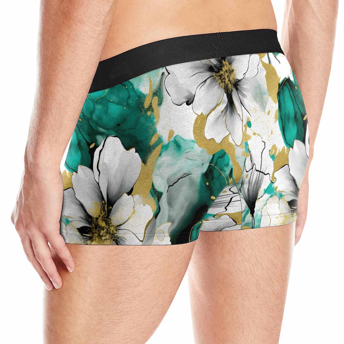 Green and White Ink Floral AUS Men's Boxer Briefs (Made In AUS)