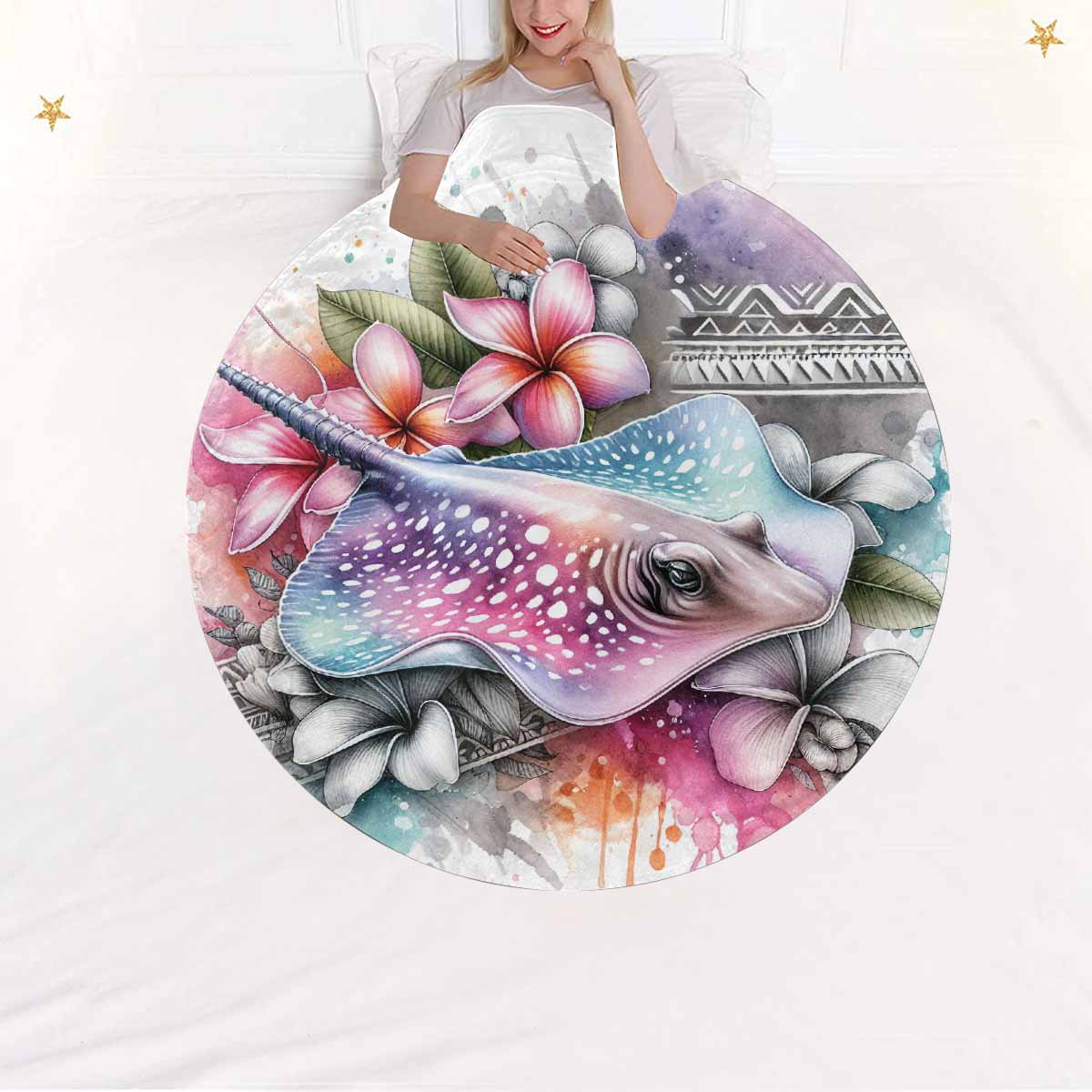 Sea_Animals_Stingray_Awd35198  Circular Micro Fleece Blanket 60"