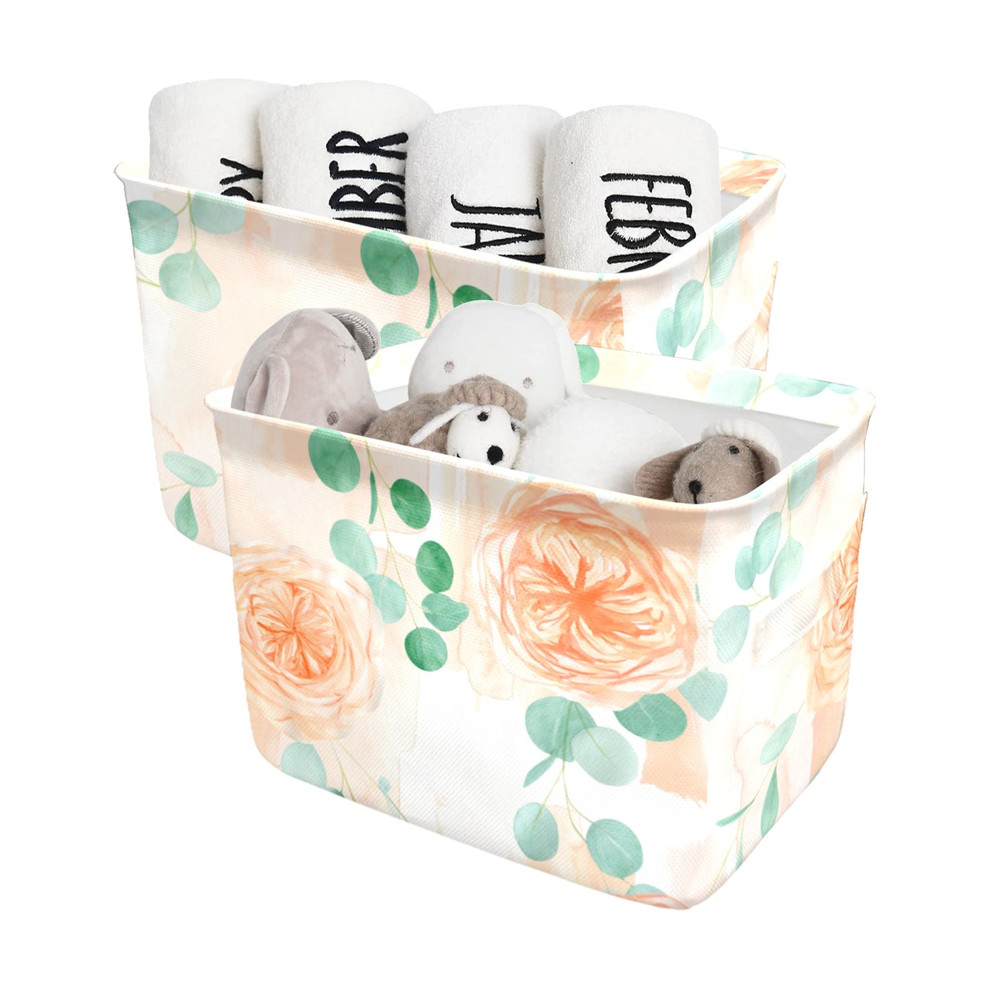 Roses and Eucalyptus Fabric Storage Basket