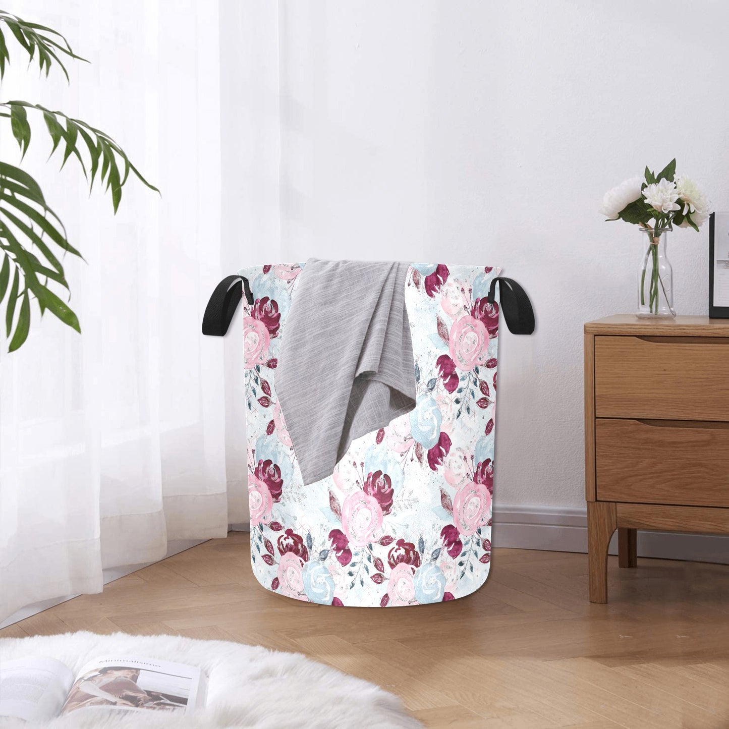 Roses Pink Blue Laundry Basket Laundry Bag (Large)