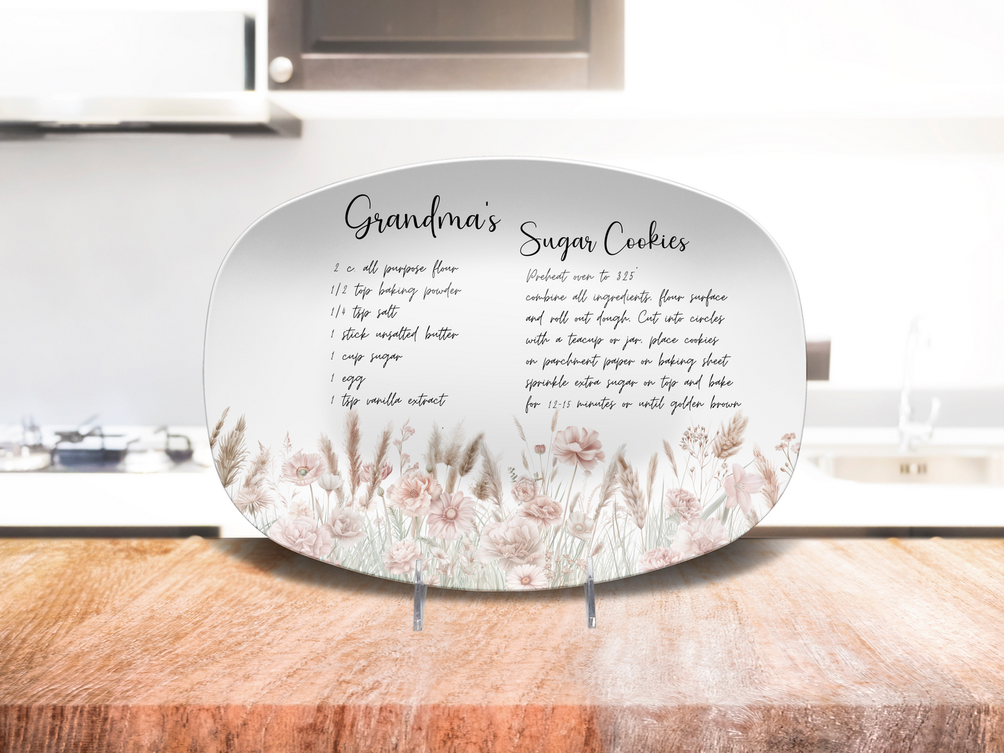 Personalised Wildflowers Handwritten Family Recipe Heirloom Plate/Platter