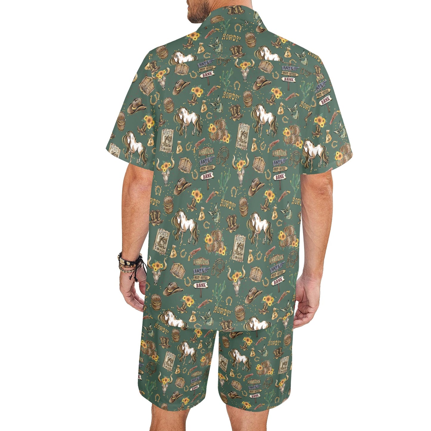 Men's Shirt & Shorts Set Howdy Green Men's Shirt and Shorts Outfit (Set26)