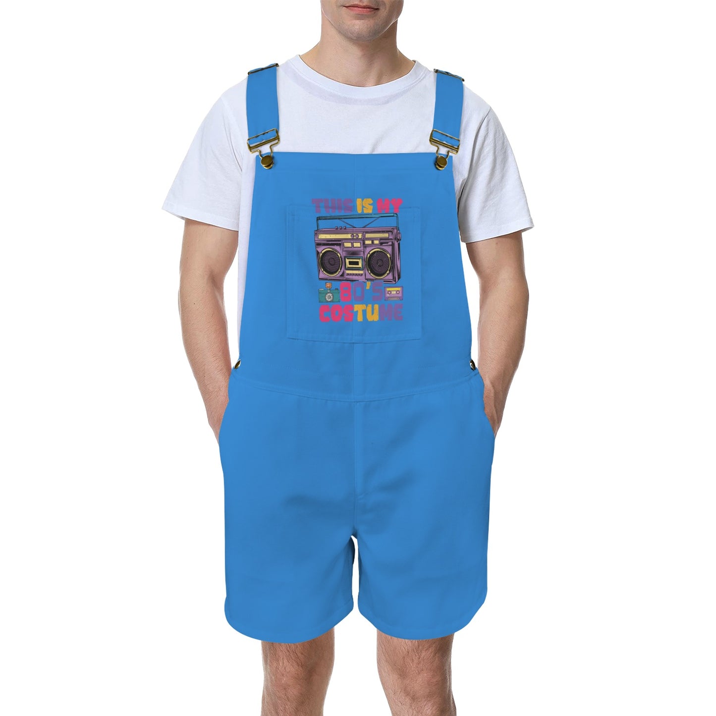 This is my 80's Costume Curious Blue Emerson Easy-Wear Jumpsuit Unisex Shorts Suspender Jumpsuit