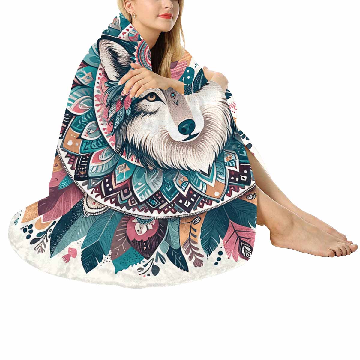 Mandella_Wolf_Awd35139_39  Circular Micro Fleece Blanket 60"