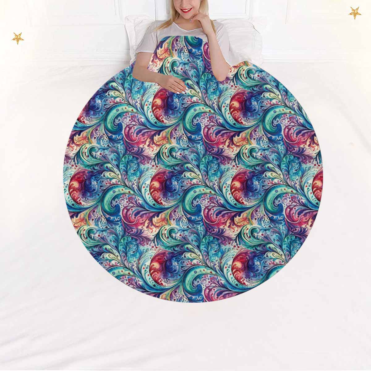 Rainbow Paisley  Circular Micro Fleece Blanket 60"
