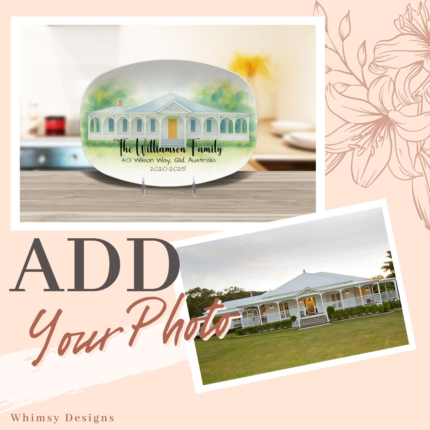 Personalized House Platter, Custom Watercolour Décor, Housewarming Gift, Unique Keepsake Ceramic Oval, Home Portrait Dish
