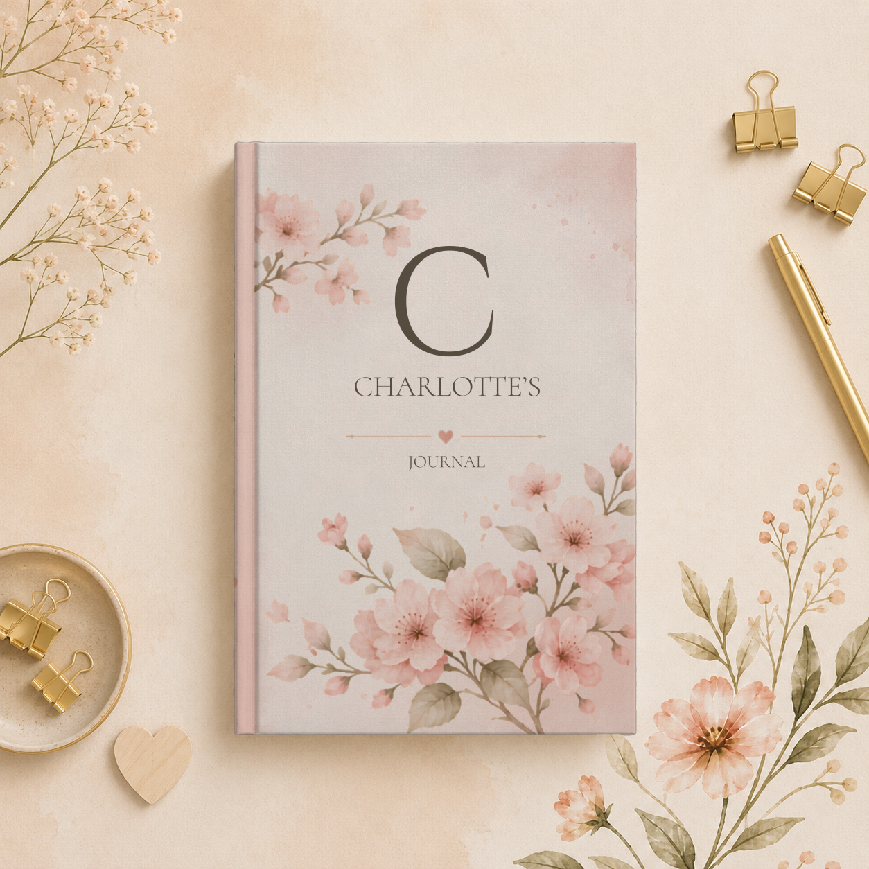 Personalized Floral Journal, Custom Hardcover Notebook, Elegant Floral Diary Gift, Custom Name Journal, Gifts for Writers