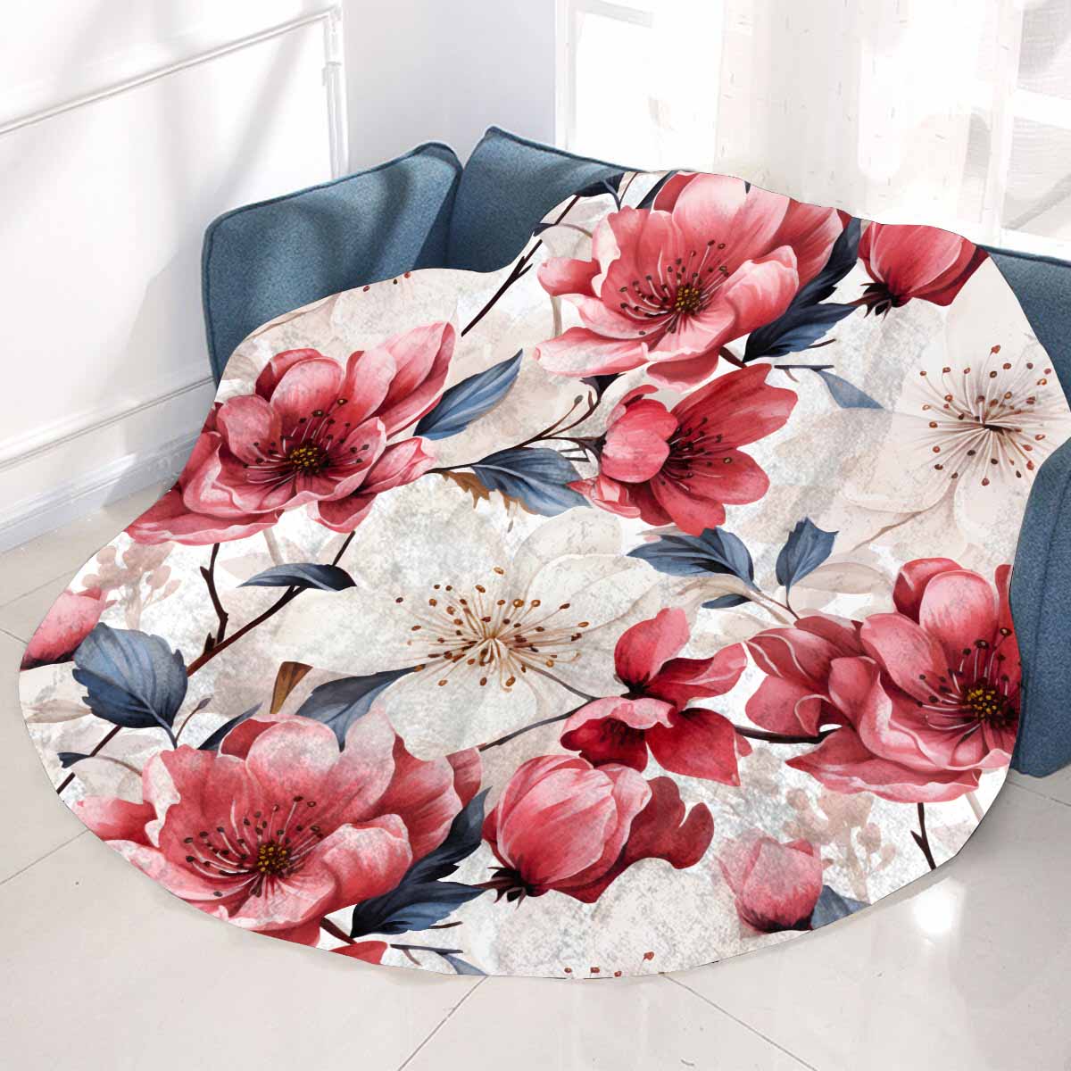 Pink Floral  Circular Micro Fleece Blanket 60"