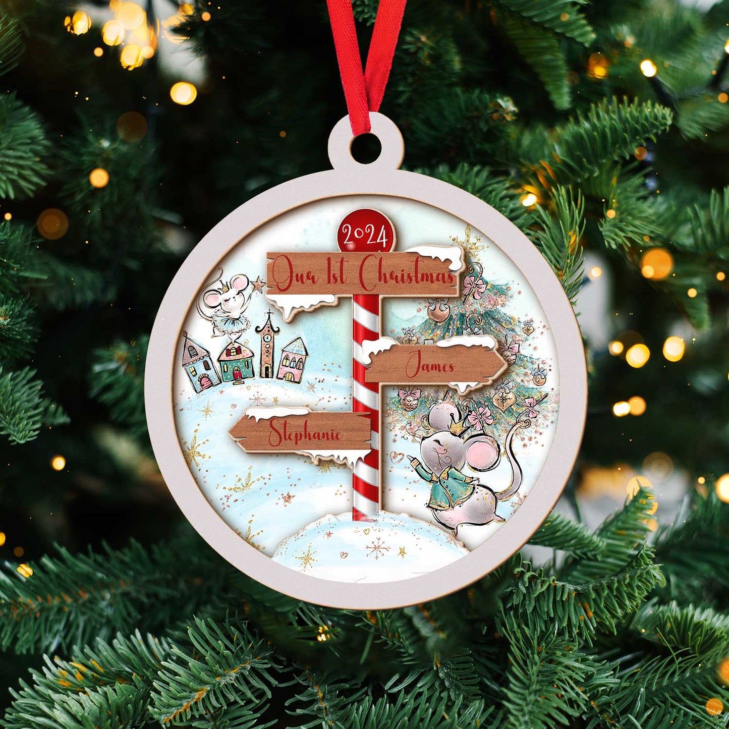 Layered Wooden Personalised North Pole Christmas Ornament