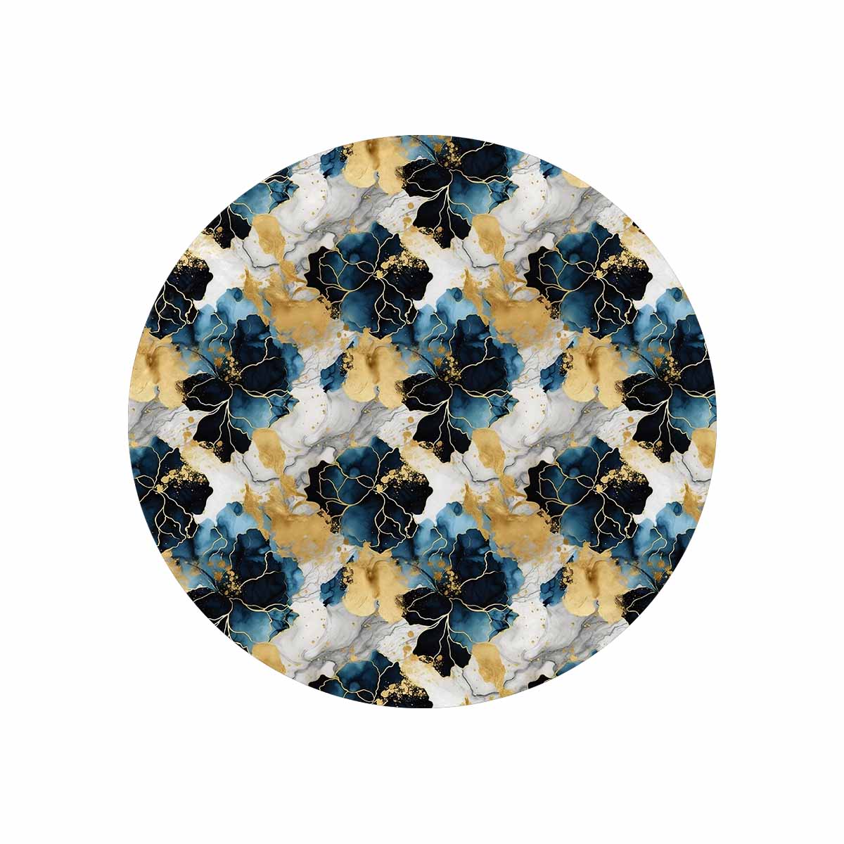 Blue Ink Floral  Circular Micro Fleece Blanket 47"