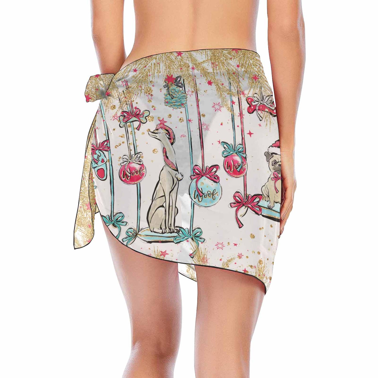 Doggie Christmas Baubles  Women's Beach Sarong Wrap