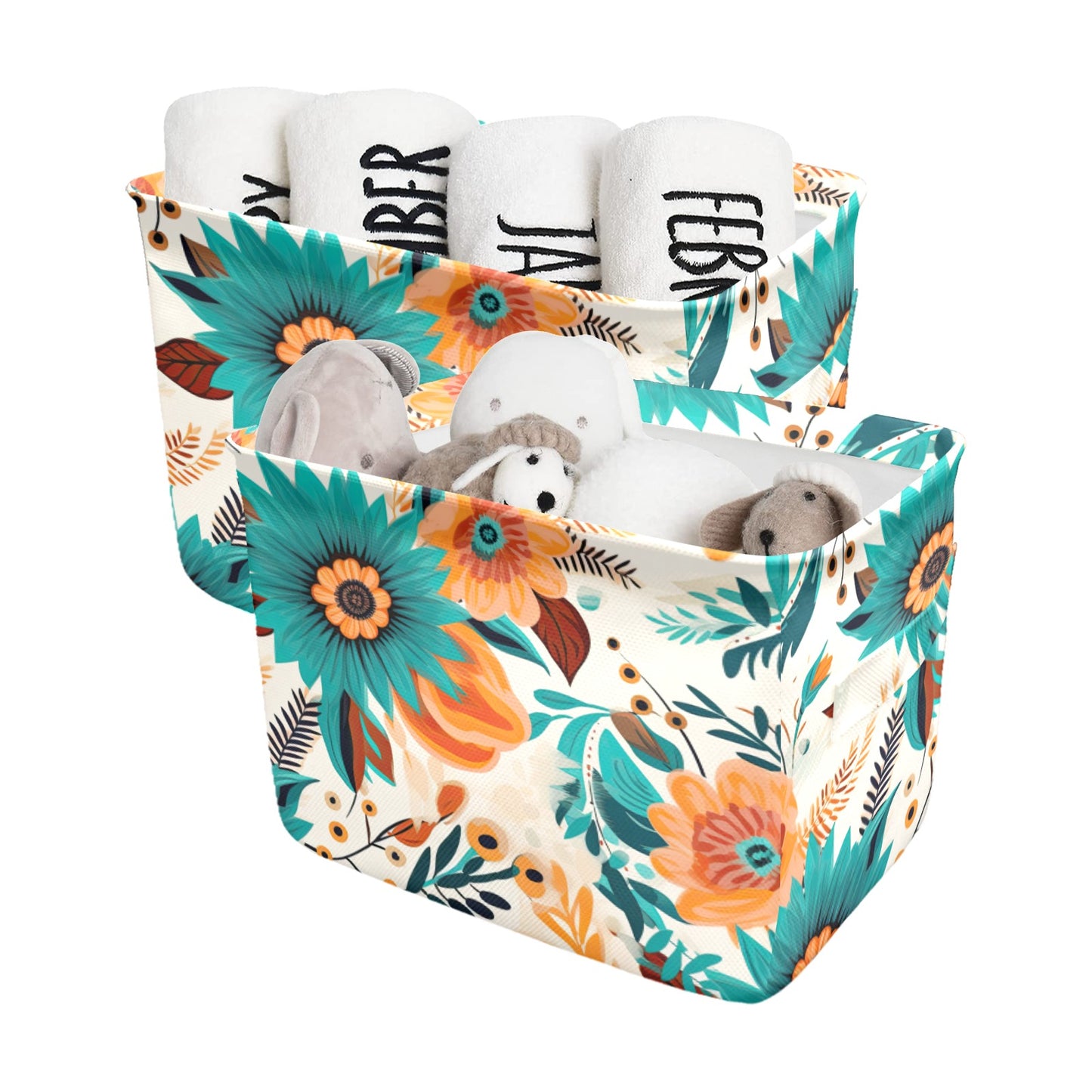 Boho Retro Floral Fabric Storage Basket