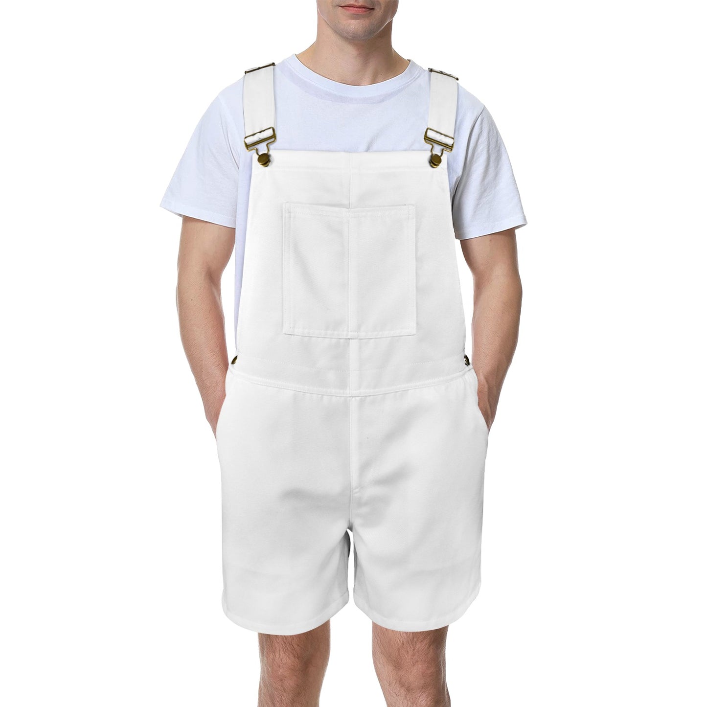 White Unisex Shorts Suspender Jumpsuit