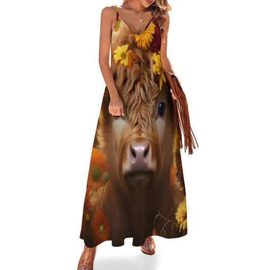 Highland Cow Spaghetti Strap Ankle-Length Dress Long dress