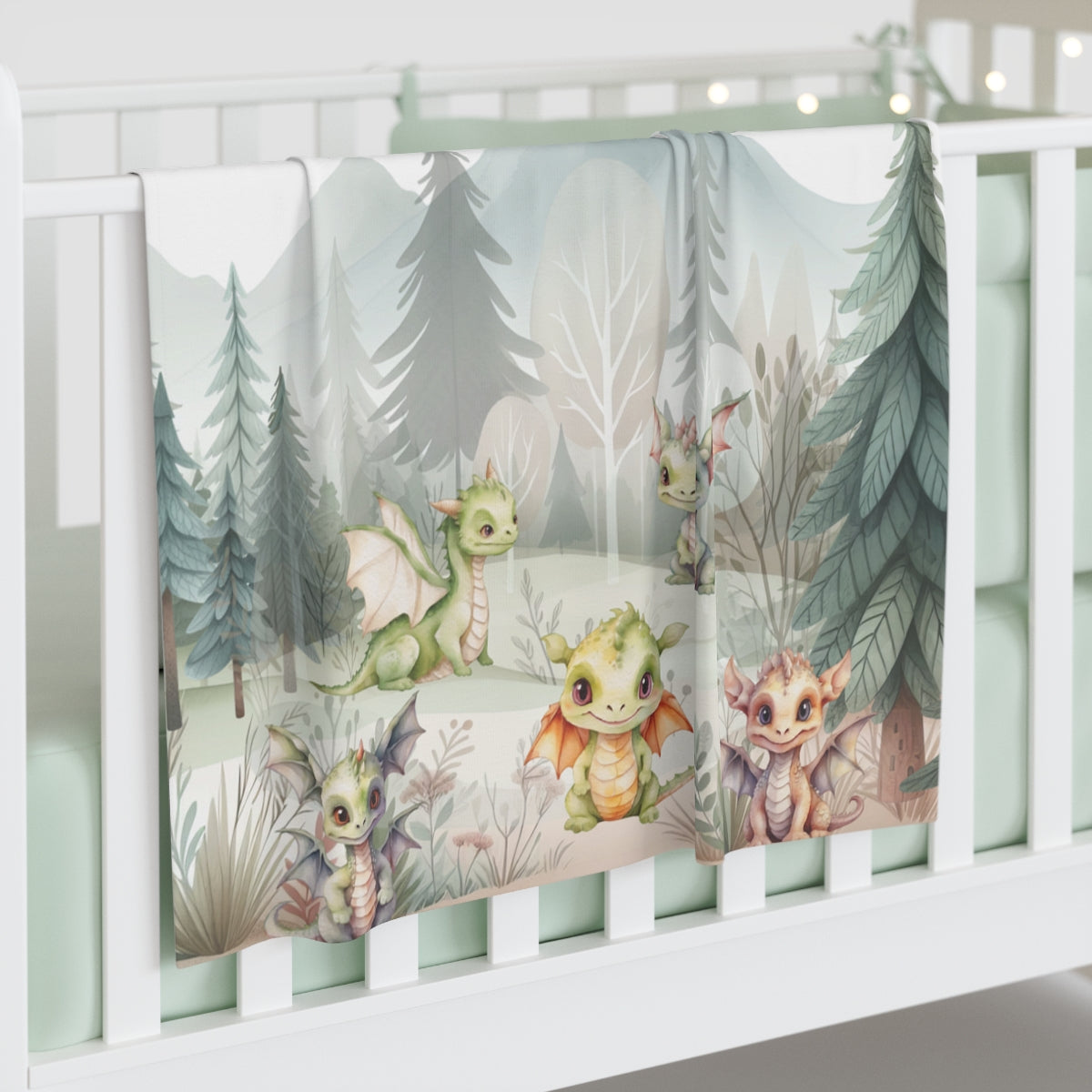 Dragons in Forest Personalised Baby Swaddle Blanket or Soft Fleece Baby Blanket