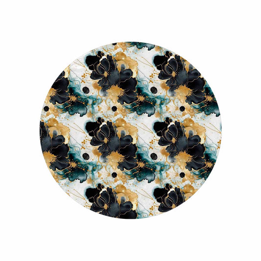 Black Gold & Green Ink Floral  Circular Micro Fleece Blanket 47"