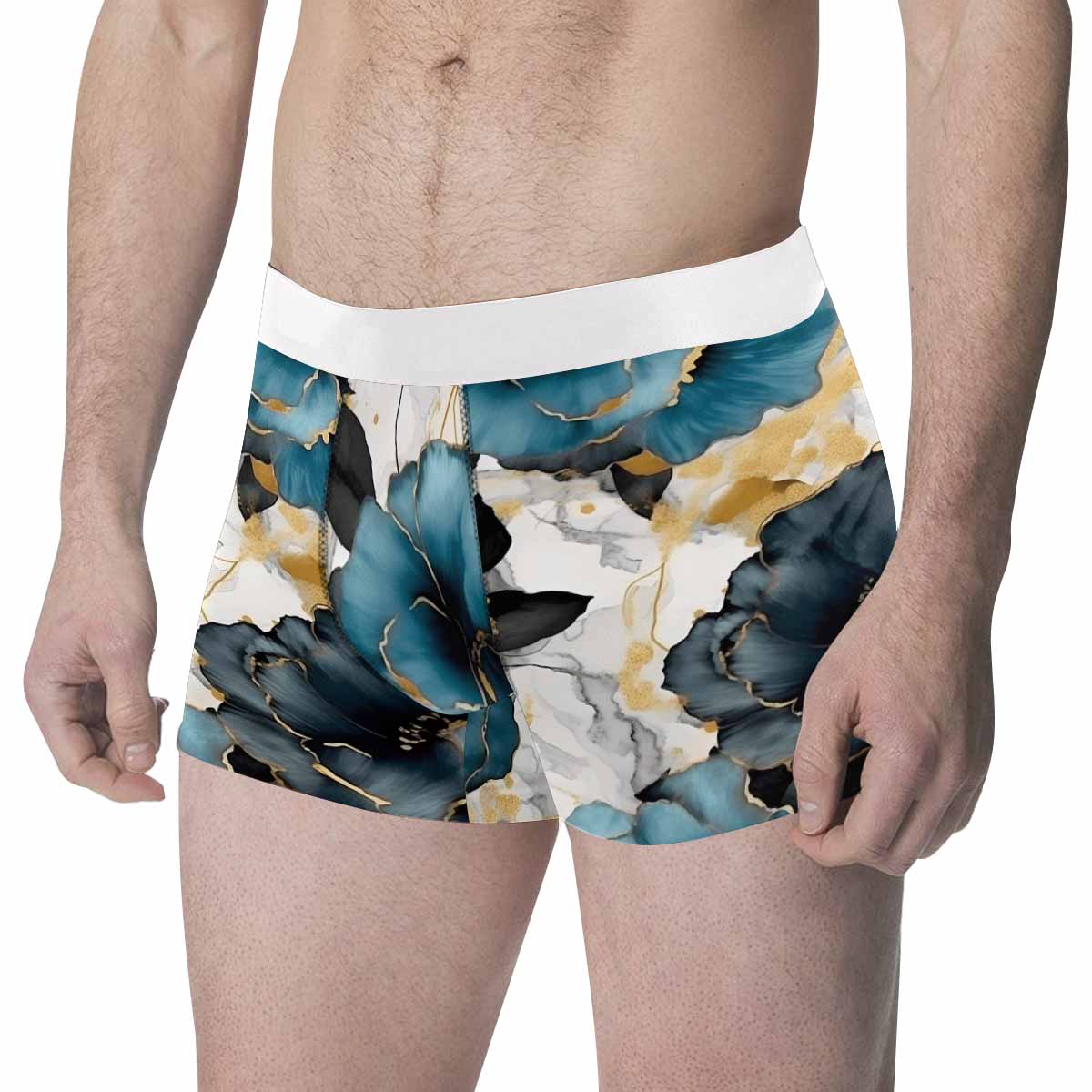 Blue & Gold Ink Floral  Men's All Over Print Boxer Briefs (Made In AUS)