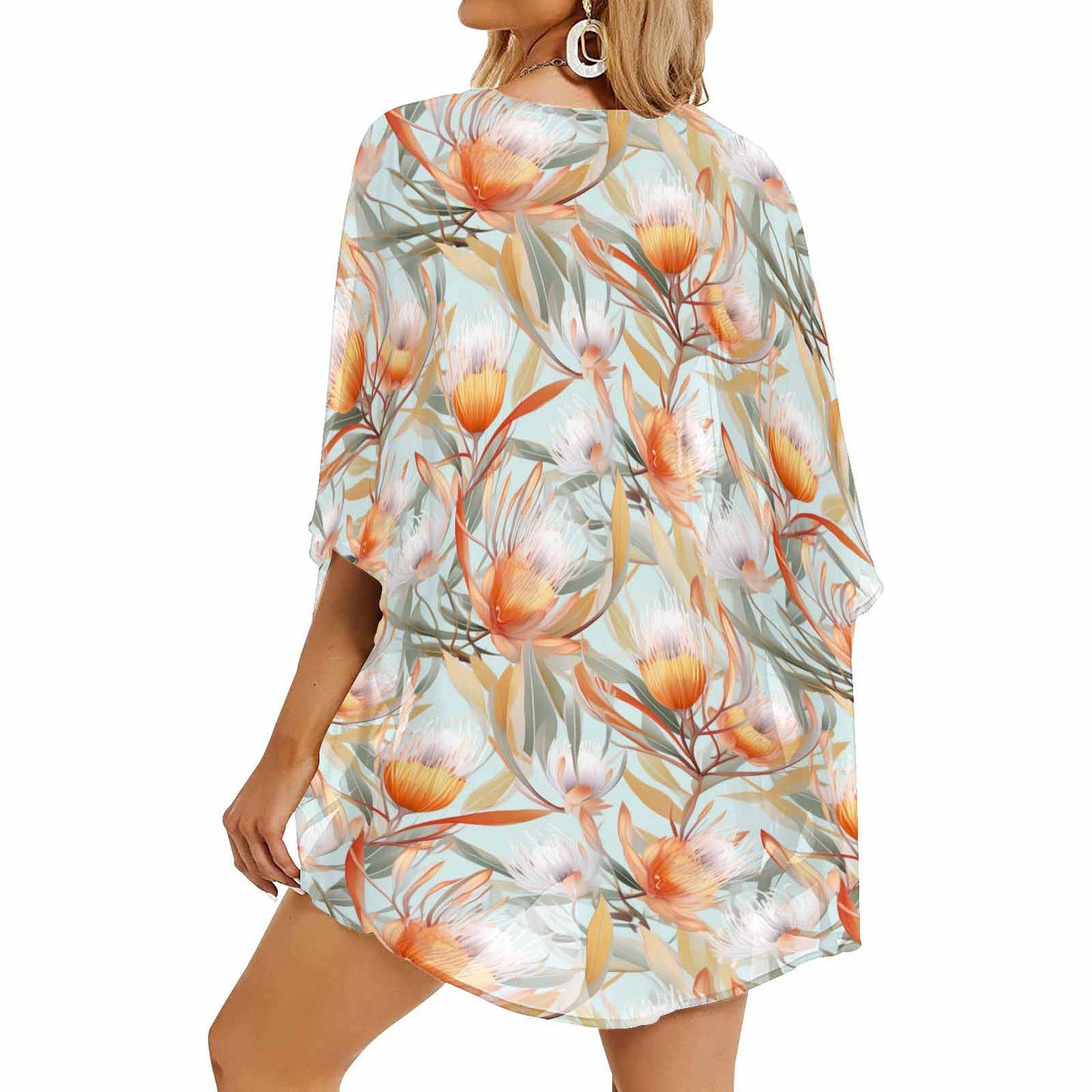 Australian Floral Green  GP Women's Kimono Chiffon Cover Up