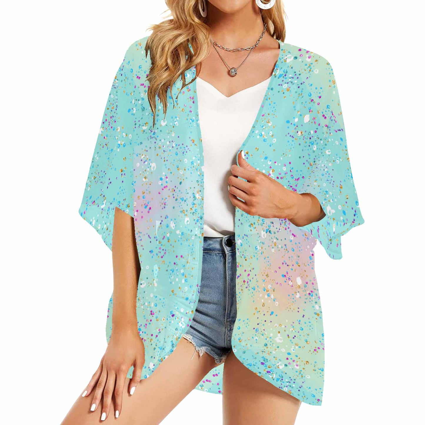 Green Splash Women's Kimono Chiffon Cover Up