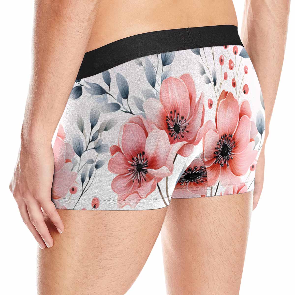 Apricot and Grey Floral AUS Men's Boxer Briefs(Made In AUS)