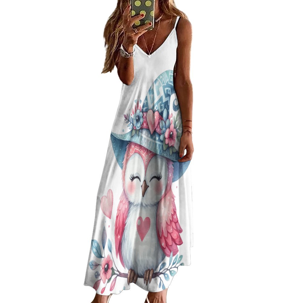 Owl Spaghetti Strap Ankle-Length Dress Long dress